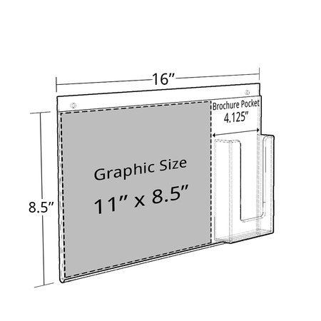 Azar Displays Frameless Wall Sign Holder w/ Trifold Pocket Overall: 16"W x 8.5"H 252052